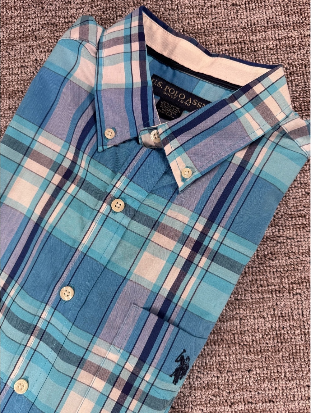 U.S. Polo NWT Men's Blue Plaid Button-Down Shirt Size L Casual Office Classic